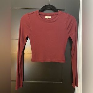 Madewell finerib maroon crop long sleeve tee